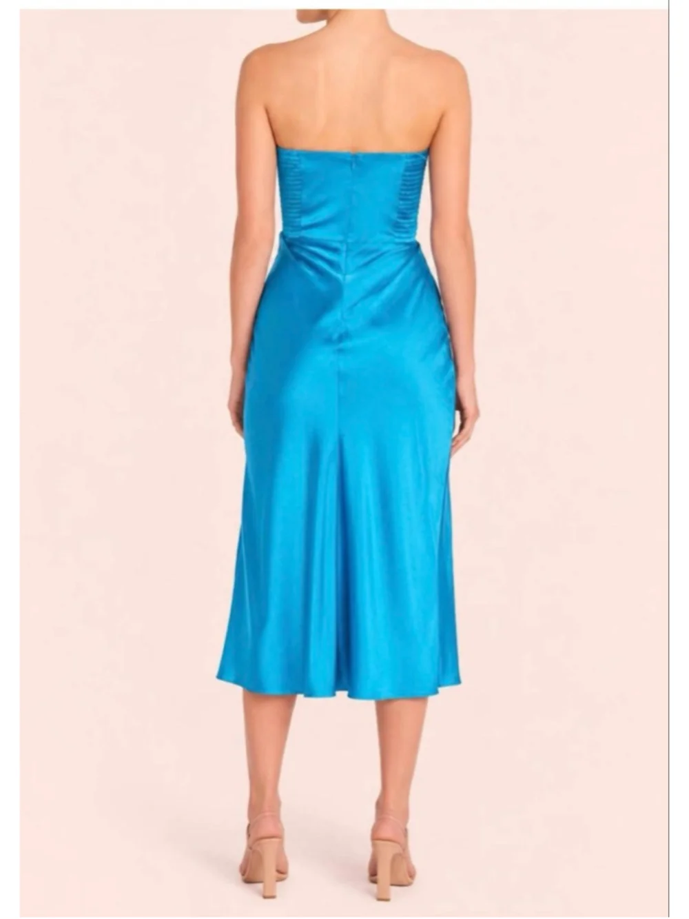 Women's Amanda Uprichard Blue Strapless Midi Dress S - Picture 2 of 5
